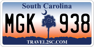 SC license plate MGK938