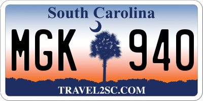 SC license plate MGK940