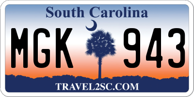 SC license plate MGK943