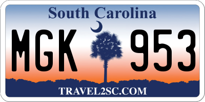 SC license plate MGK953