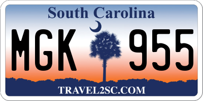 SC license plate MGK955