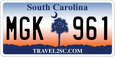 SC license plate MGK961