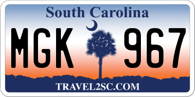 SC license plate MGK967