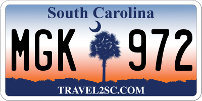 SC license plate MGK972