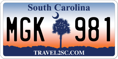 SC license plate MGK981