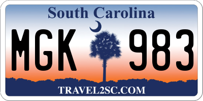 SC license plate MGK983