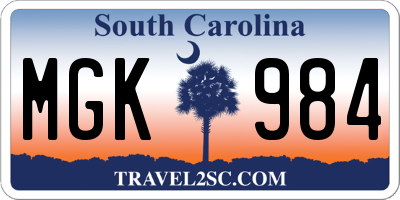 SC license plate MGK984