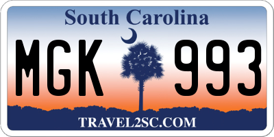SC license plate MGK993