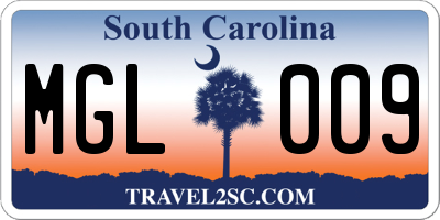 SC license plate MGL009