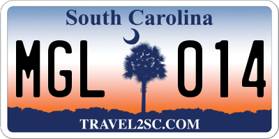 SC license plate MGL014