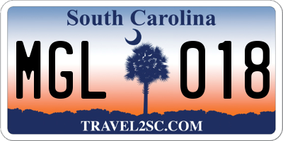 SC license plate MGL018