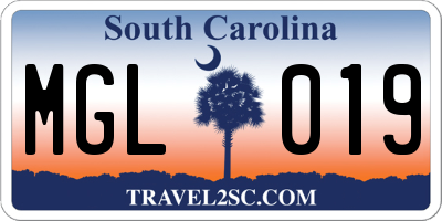 SC license plate MGL019