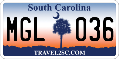 SC license plate MGL036