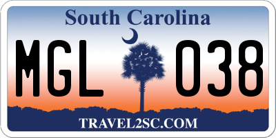 SC license plate MGL038