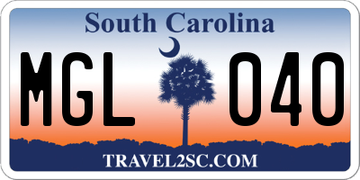 SC license plate MGL040