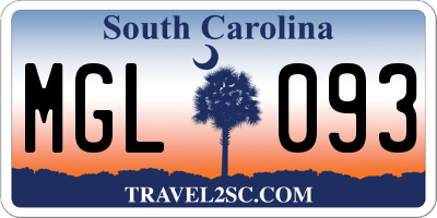 SC license plate MGL093