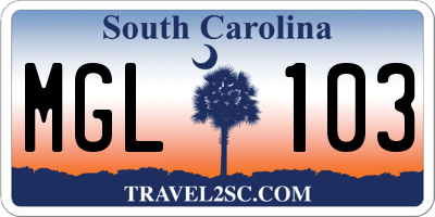 SC license plate MGL103