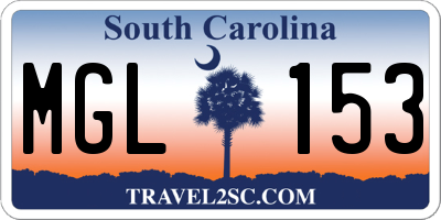 SC license plate MGL153