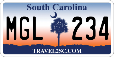 SC license plate MGL234