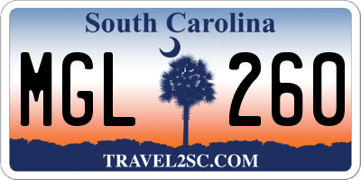 SC license plate MGL260