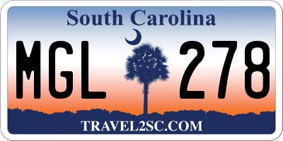 SC license plate MGL278