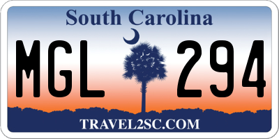 SC license plate MGL294