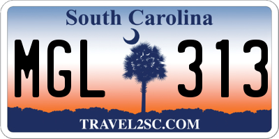 SC license plate MGL313