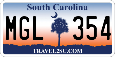 SC license plate MGL354