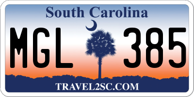 SC license plate MGL385