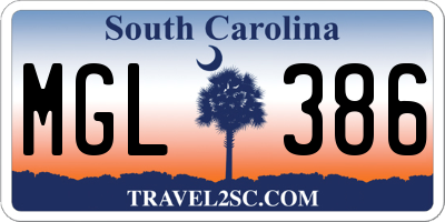 SC license plate MGL386
