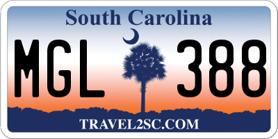 SC license plate MGL388