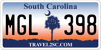 SC license plate MGL398