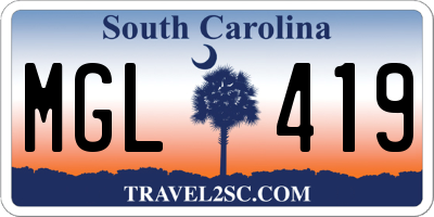 SC license plate MGL419
