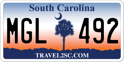 SC license plate MGL492