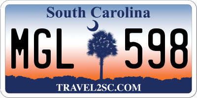 SC license plate MGL598