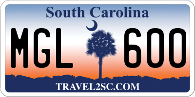 SC license plate MGL600