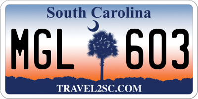 SC license plate MGL603