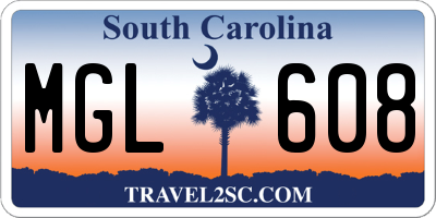 SC license plate MGL608