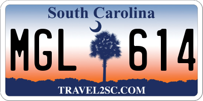 SC license plate MGL614
