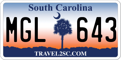SC license plate MGL643