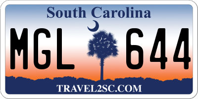 SC license plate MGL644