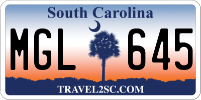 SC license plate MGL645