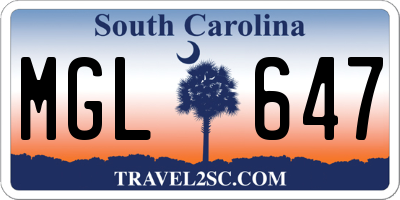 SC license plate MGL647