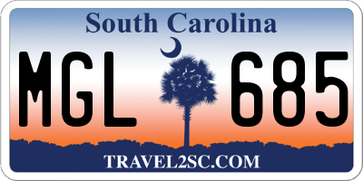 SC license plate MGL685