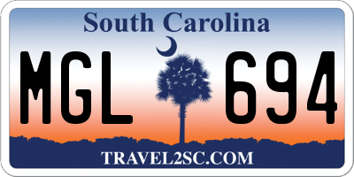 SC license plate MGL694