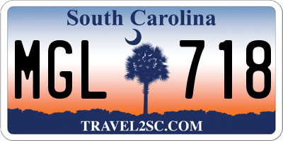 SC license plate MGL718