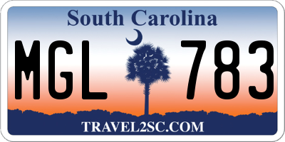 SC license plate MGL783