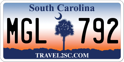 SC license plate MGL792