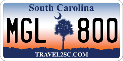 SC license plate MGL800