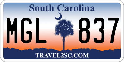 SC license plate MGL837